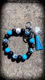 💙🖤 Blue Leopard Pop Silicone Beaded Wristlet – Black, Blue & White with Tassel