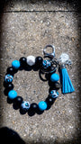 💙🖤 Blue Leopard Pop Silicone Beaded Wristlet – Black, Blue & White with Tassel