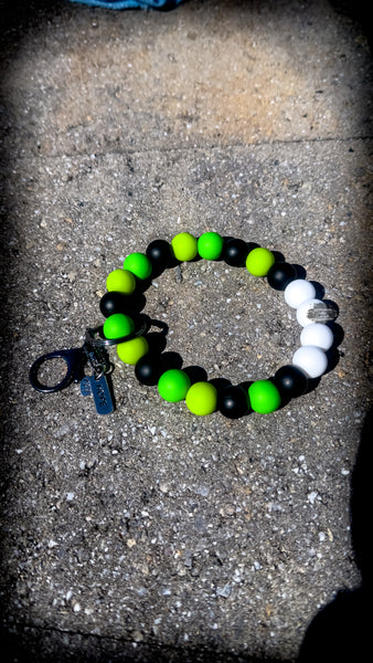 💚🖤🤍 Neon Hope Silicone Beaded Wristlet