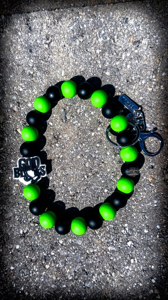 🌿🖤💚 Men's God Bless Green & Black Silicone Beaded Wristlet