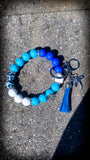 💙🖤 Ocean Night Silicone Beaded Wristlet – Blue, White & Leopard Accent 🐆✨