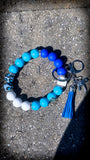 💙🖤 Ocean Night Silicone Beaded Wristlet – Blue, White & Leopard Accent 🐆✨
