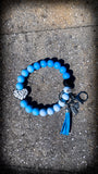🩵🤍 Men's Faithful Waves Silicone Beaded Wristlet – Blue & White Jesus Heart ✝️
