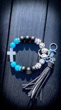 ✝️💙🖤 Faithful Cross Wristlet – Turquoise, Black & White Christian Keychain