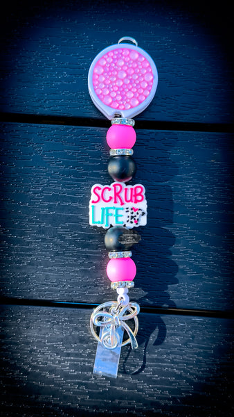 💗🩺✨ Scrub Life Pink Pop Silicone Beaded Badge Reel